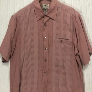 Luau‎ Silk Linen Blend Button Up Short Sleeve Shirt Resort Wear Medium